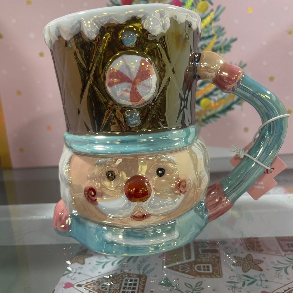 Pink Christmas Nutcracker Saluting Iridescent Extra Tall Ceramic Mug NWT
